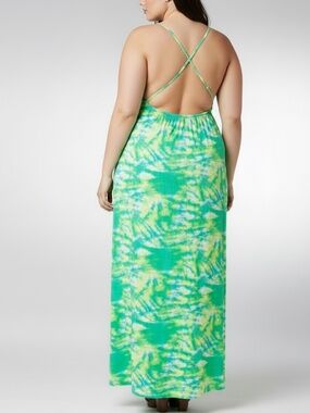 DEREON Maxi printed Tye dye Rhinestone MAXI open back dress 3X 22 24